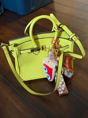 Hermes Neon Yellow Pebbled Leather Satchel with Gold Hardware